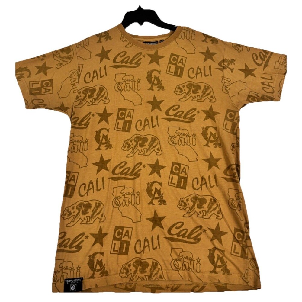 Victorious Los Angeles Cali All Over Print T Shirt Medium Brown California Tee